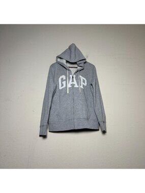 Gap Full Zip Sherpa Lined White Grey Hoodie Women L Winter Embroidery Minimal